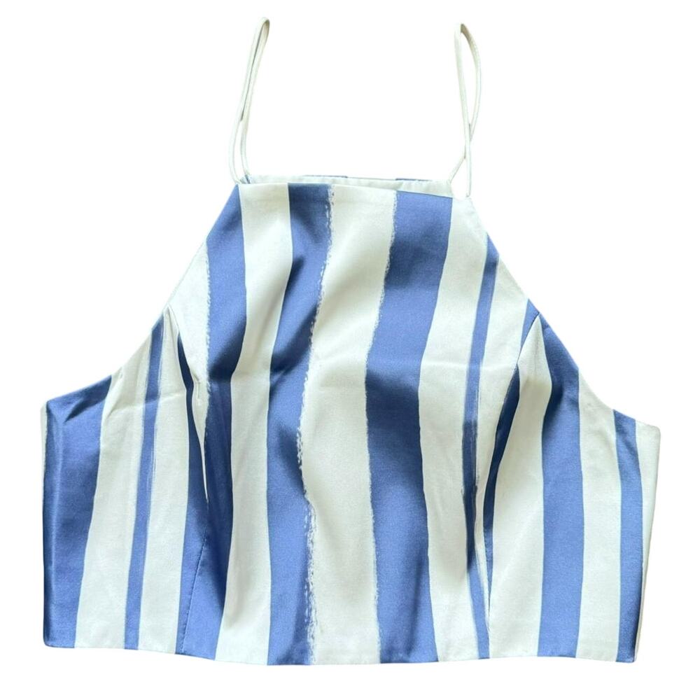 Topshop Satin Striped Crop Top, Halter, Lined, US 6